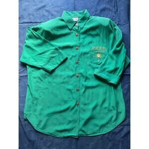 R&M Richards by Karen Kwong Celestial Green Blouse with Shoulder Pads